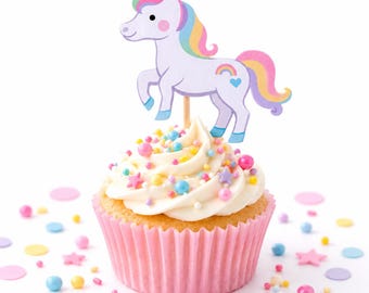 Eenhoorn cupcake toppers | Set van 12 | Handgemaakte eenhoorn verjaardagsdecoraties | Dubbelzijdige 3D cupcake prikkers | Decoratie voor meisjesfeestjes