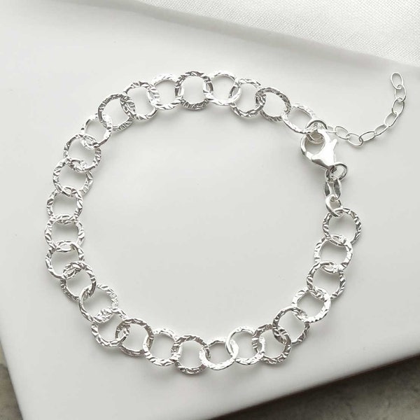 Sterling Silver Hammered Circle Link Bracelet