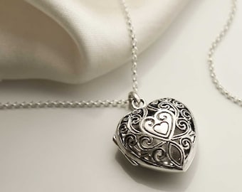 Sterling Silver Vintage Heart Locket Necklace