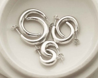 Sterling Silver Bold Hoop Stud Earrings