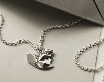 Sterling Silver Origami Squirrel Necklace