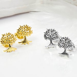Sterling Silber und Gold kleine Baum Ohrstecker Pack