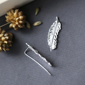 Sterling Silver Feather Ear Climbers image 1