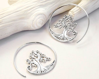 Sterling Silver Tree Hoop Earrings