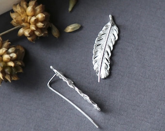 Sterling Silver Feather Ear Climbers