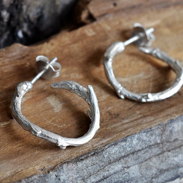 Sterling Silver Twig Hoop Stud Earrings