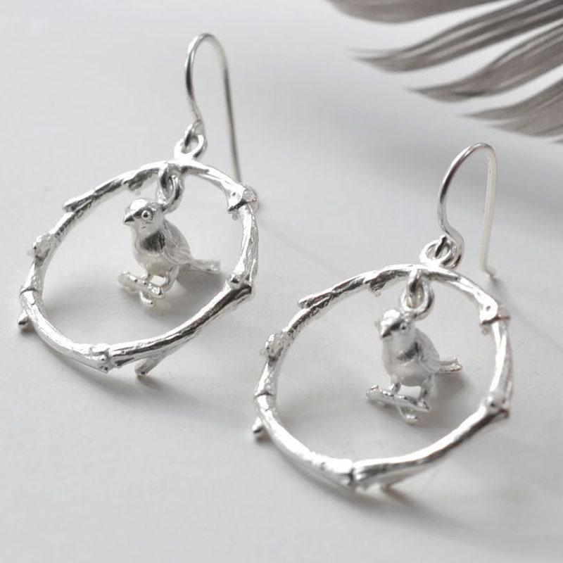 Cocker Spaniel & Bird Hoop Earrings