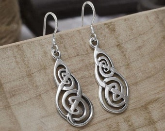 Sterling Silver Celtic Long Loops Dangly Earrings