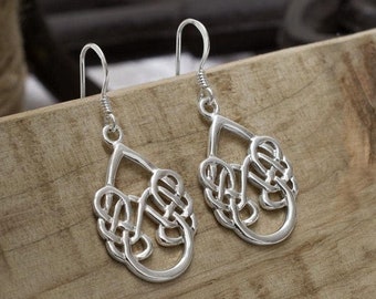 Sterling Silber Keltischer Knoten Teardrop Baumelnde Ohrringe