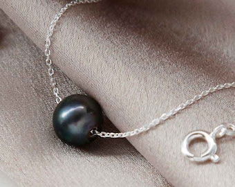 Sterling Silver Fresh Water Black Pearl Necklace