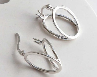 Sterling Silver Double Oval Loop Hoop Earrings