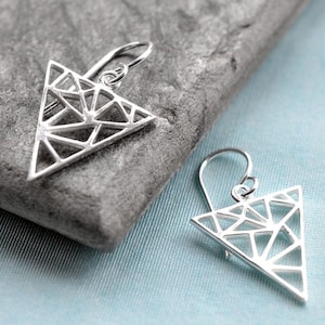 Sterling Silver Dangly Geometric Triangle Earrings