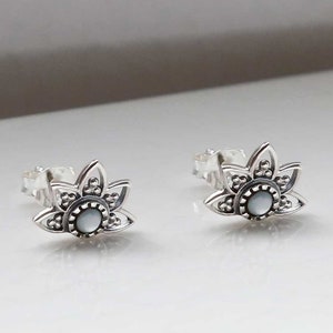 Sterling Silver Mother of Pearl Lotus Studs