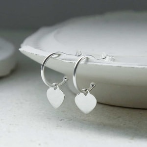 Sterling Silver Dangly Heart Hoop Earrings