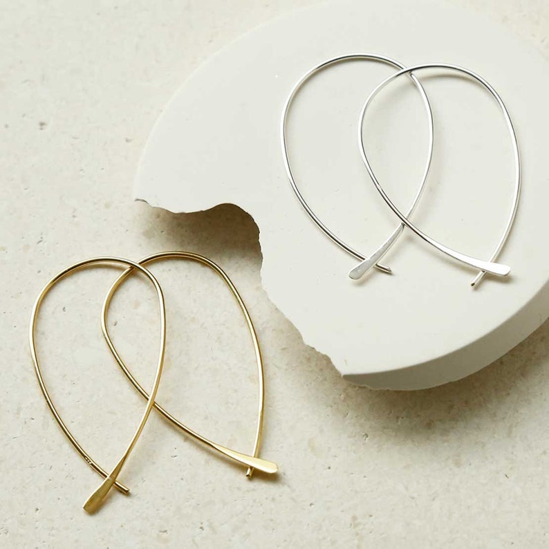 Sterling Silver Oval Loop Hoop Earrings imagem 3