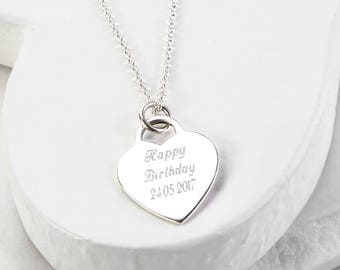 Sterling Silver Large Engravable Heart Necklace