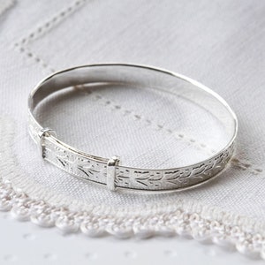 Sterling Silver Patterned Christening Bangle
