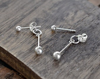 Sterling Silver Bar And Ball Two Way Stud Earrings