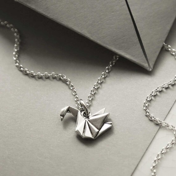 Sterling Silver Polished Origami Swan Necklace - Etsy