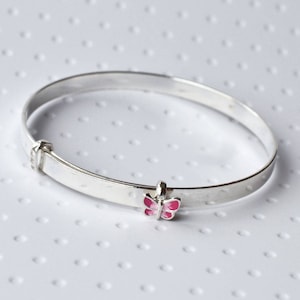 Sterling Silver Butterfly Christening Bangle