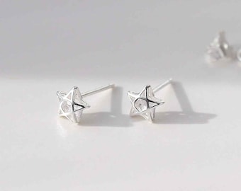 Sterling Silver Cubic Zirconia Star Stud Earrings