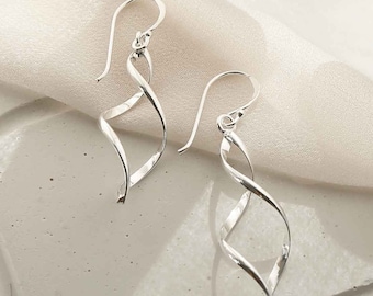 Sterling Silver Twist Dangly Earrings