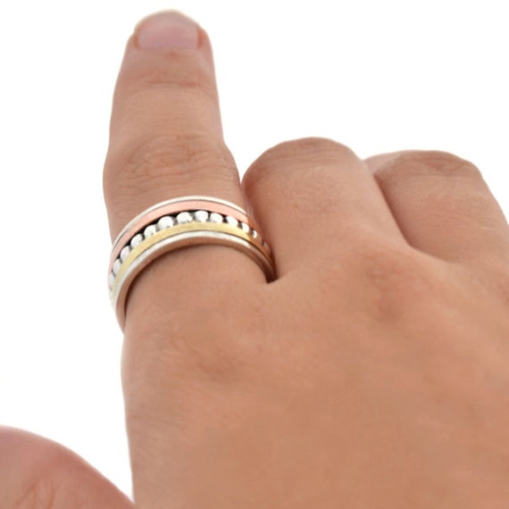 Sterling Silver Mixed Metal Beads and Bands Ring - Etsy