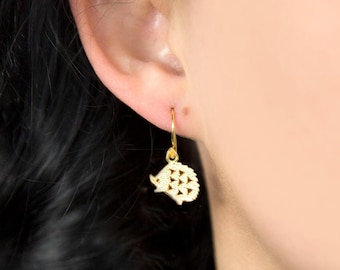 Gold Plated Sterling Silver Hedgehog Dangly Earrings - Cute Animal Studs - Woodland Jewellery Gift - Dainty Gold Earrings for Her