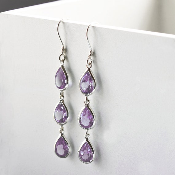 Amethyst Earrings Teardrop Shape Gold-plated Sterling Silver Amethyst Earrings Teardrop Shape Gold-plated Sterling Silver