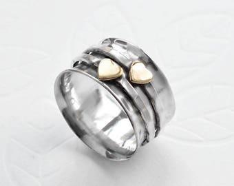 Sterling Silver Spinning Hearts Ring