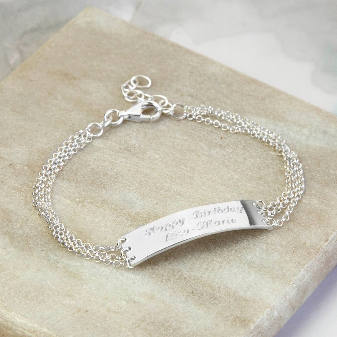 Engraved Chain Pattern Engravable Sterling Silver Chain Bracelet - Etsy