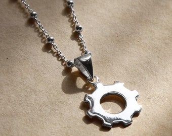 Sterling Silver Industrial Cog Necklace
