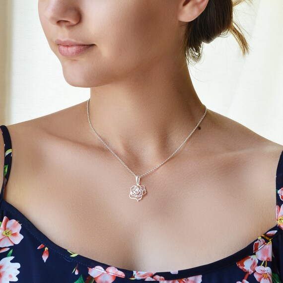 Sterling Silver Filigree Rose Necklace - Etsy