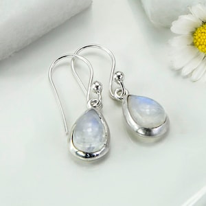 Sterling Silver Dangly Moonstone Teardrop Earrings