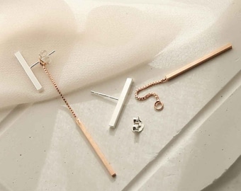 Sterling Silver Rose Gold T Bar Dangly Earrings