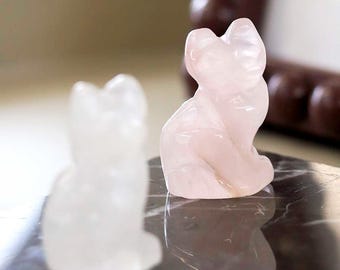 Rose Quartz / Clear Quartz Cat Carving – Carved Gemstone