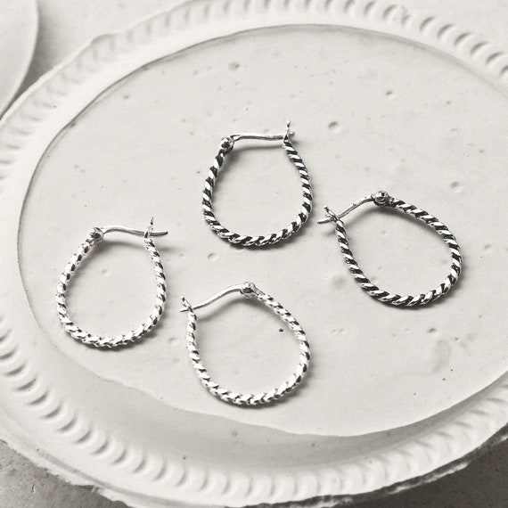 Sterling silver 2024 rope hoop earrings
