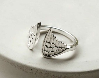 Sterling Silver Angel Wings Adjustable Ring