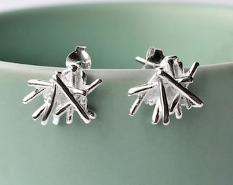 Sterling Silver Twig Stack Stud Earrings – Organic Nature-Inspired Silver Earrings – Hand-finished Botanical Jewellery Gift for Him or Her