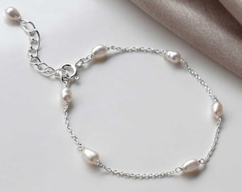 Sterling Silver Dew Drop Pearl Bracelet