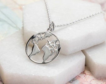 Sterling Silver Planet Earth Necklace • 925 Silver World Map