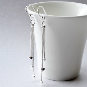 Sterling Silver Dangly Cascading Heart Earrings