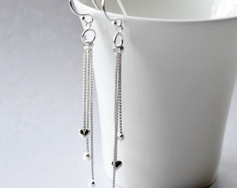 Boucles d'oreilles pendantes en argent sterling en forme de cœur en cascade