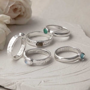 Sterling Silver Gemstone Hammered Secret Message Ring