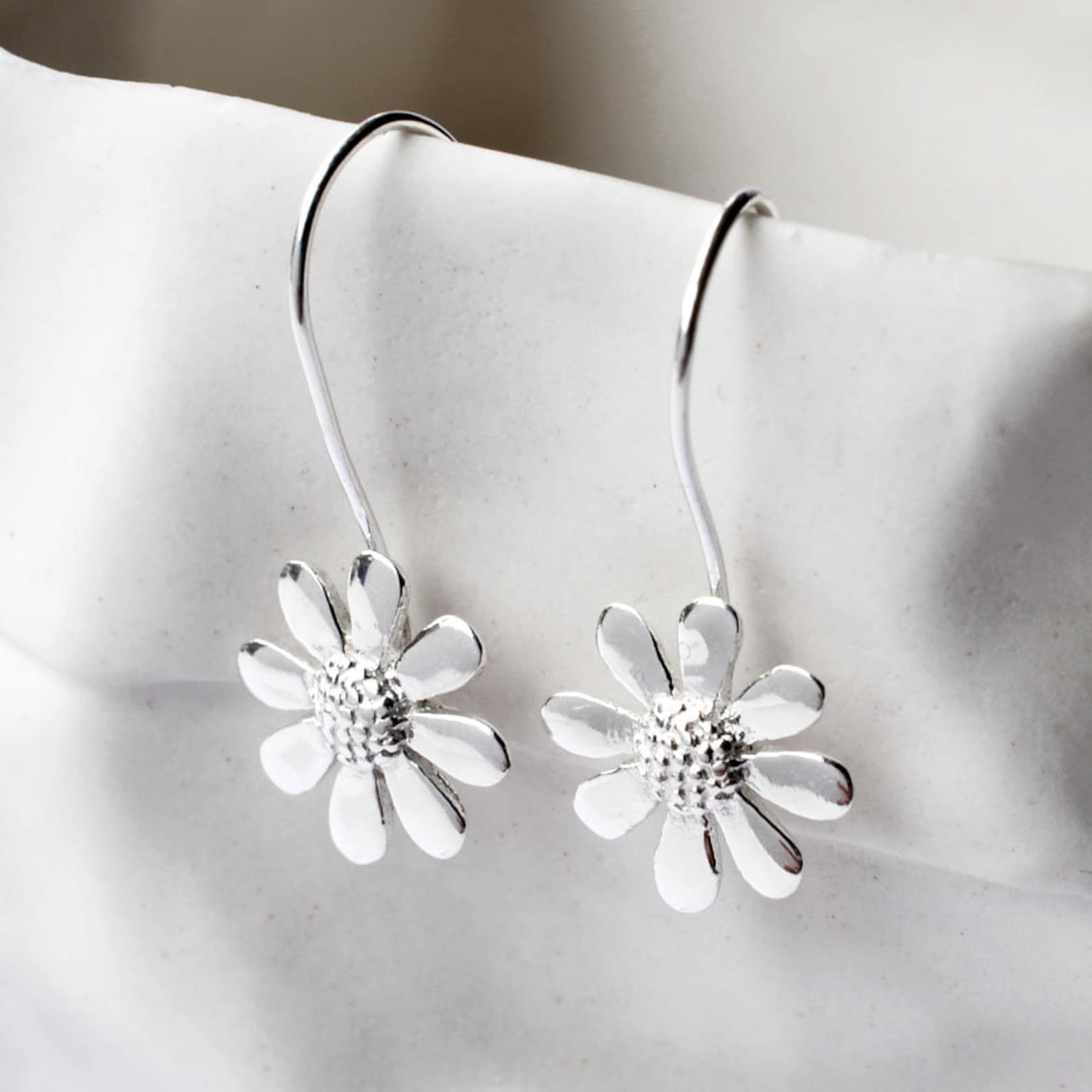 Sterling Silver Contemporary Daisy Drop Earrings Etsy UK