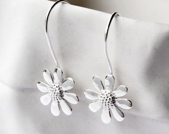 Sterling Silver Contemporary Daisy Drop Earrings