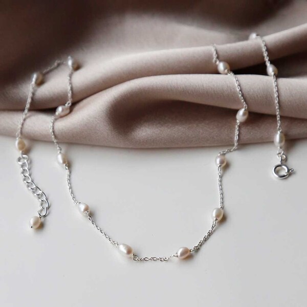 Sterling Silver Dew Drop Pearl Necklace