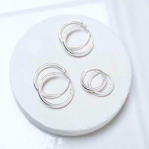 Sterling Silver Set of Three Different Sized Hoop Earrings / 1.8mm thick / 12mm, 14mm and 16mm sleepers / super saver pack
