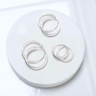 Set 3 Paia Orecchini A Cerchio In Argento Sterling 925 - Spessore 1,2mm, Diametri 12, 14 E 16mm, Confezione Regalo