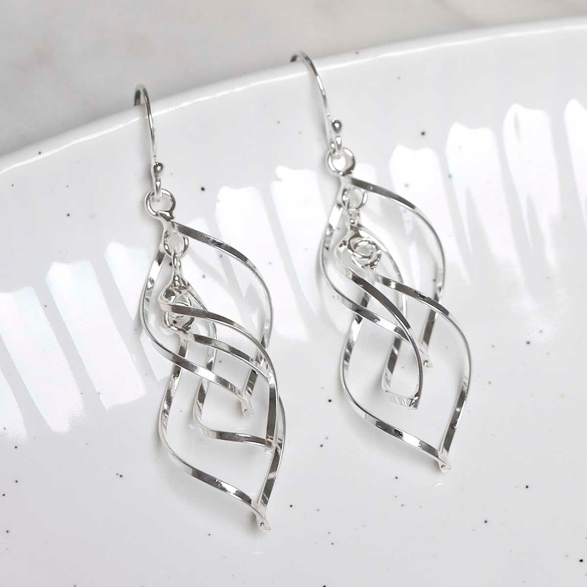 Sterling Silver Triple Twist Earrings Etsy